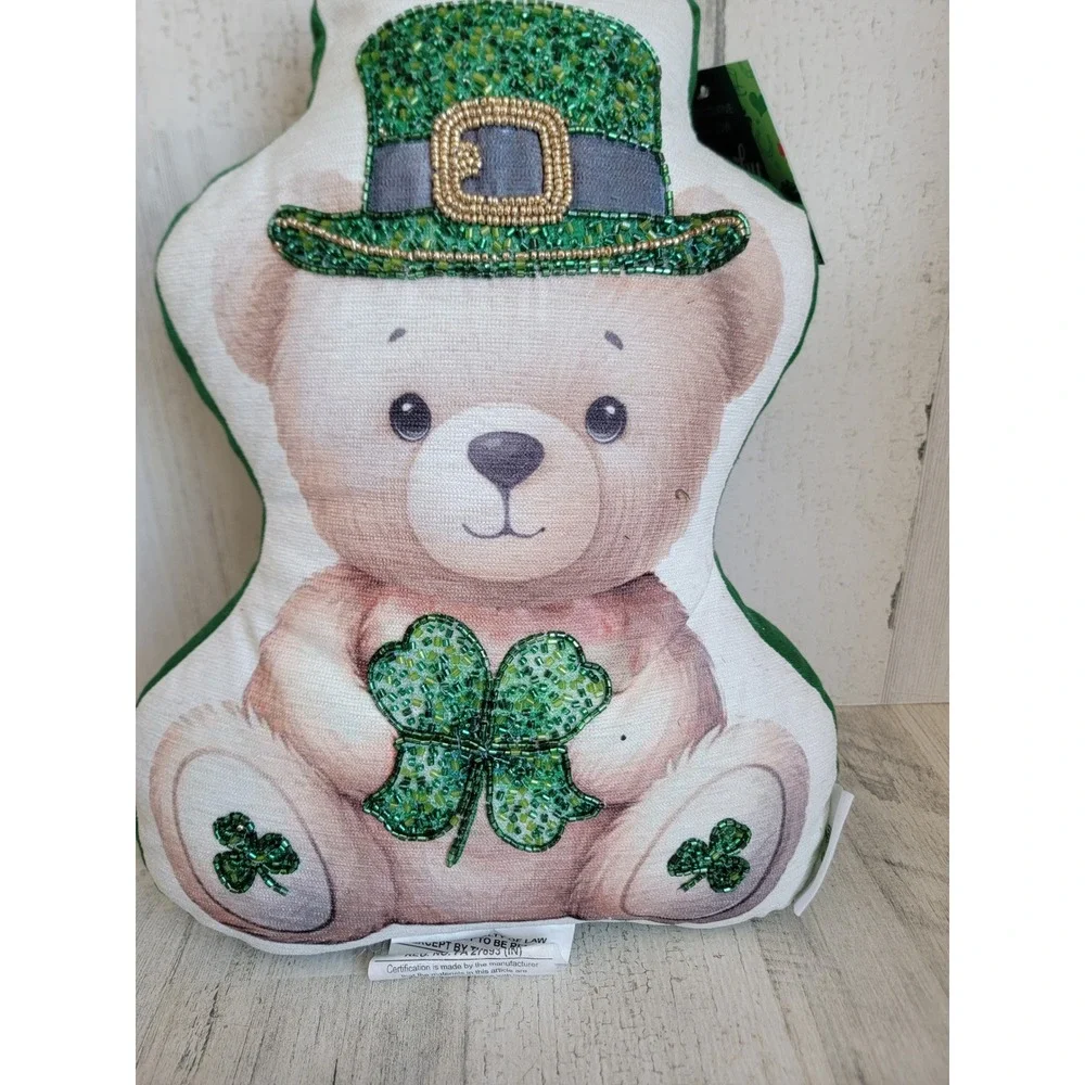Lucky lane leprechaun teddy bear pillow clover St Patrick's Day home decor